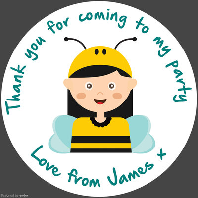 35 Personalised Bumble Bee 37mm Round Stickers labels Party Thank You cones