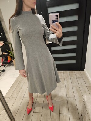navy blue dress for baby girl ZARA WOMEN IVORY ZW COLLECTION BOUCLÉ 100% WOOL MIDI DRESS SZ L 8728/759 main image 1