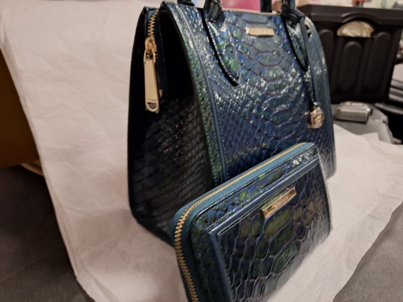 Brahmin Kalopsia Collection Small Caroline Evergreen Satchel & Matching Wallet image 6
