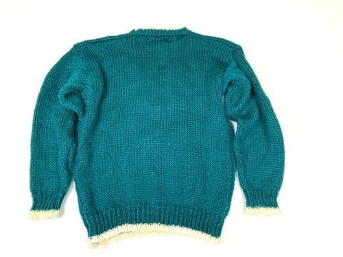 Vintage 70s Heidi Small Hand Knit Sweater Teddy Bear Korea Green Knit Retro Rare - Picture 5 of 6