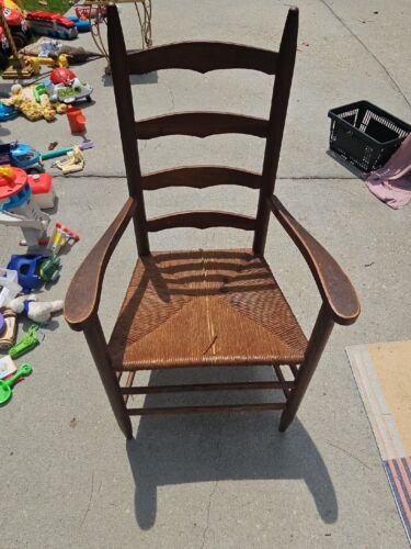 Antique Ladder Back Arm Chair Seating - Picture 1 of 4