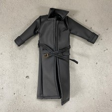 PB-LTC-BLK: 1/12 Black Wired Faux Leather Trench Coat for 6" muscular body