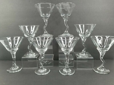 8 Libbey Z Stem Clear Martini Glasses Crooked Cocktail Cosmopolitan Glasses Set