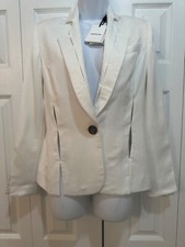 Alexis: Ladies White Vaska Polyester Blend Blazer Jacket w/ Slits Size: XS: NWT