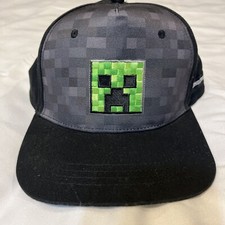 Minecraft Creeper Hat Cap Black Gray Snap Back Adult Adjustable EUC