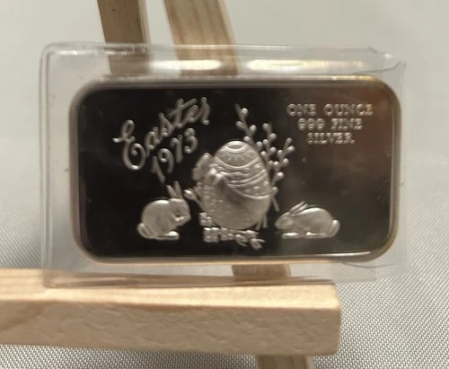 Easter 1973 Bunnies Egg Madison Mint .999 Silver Art Bar 1 oz