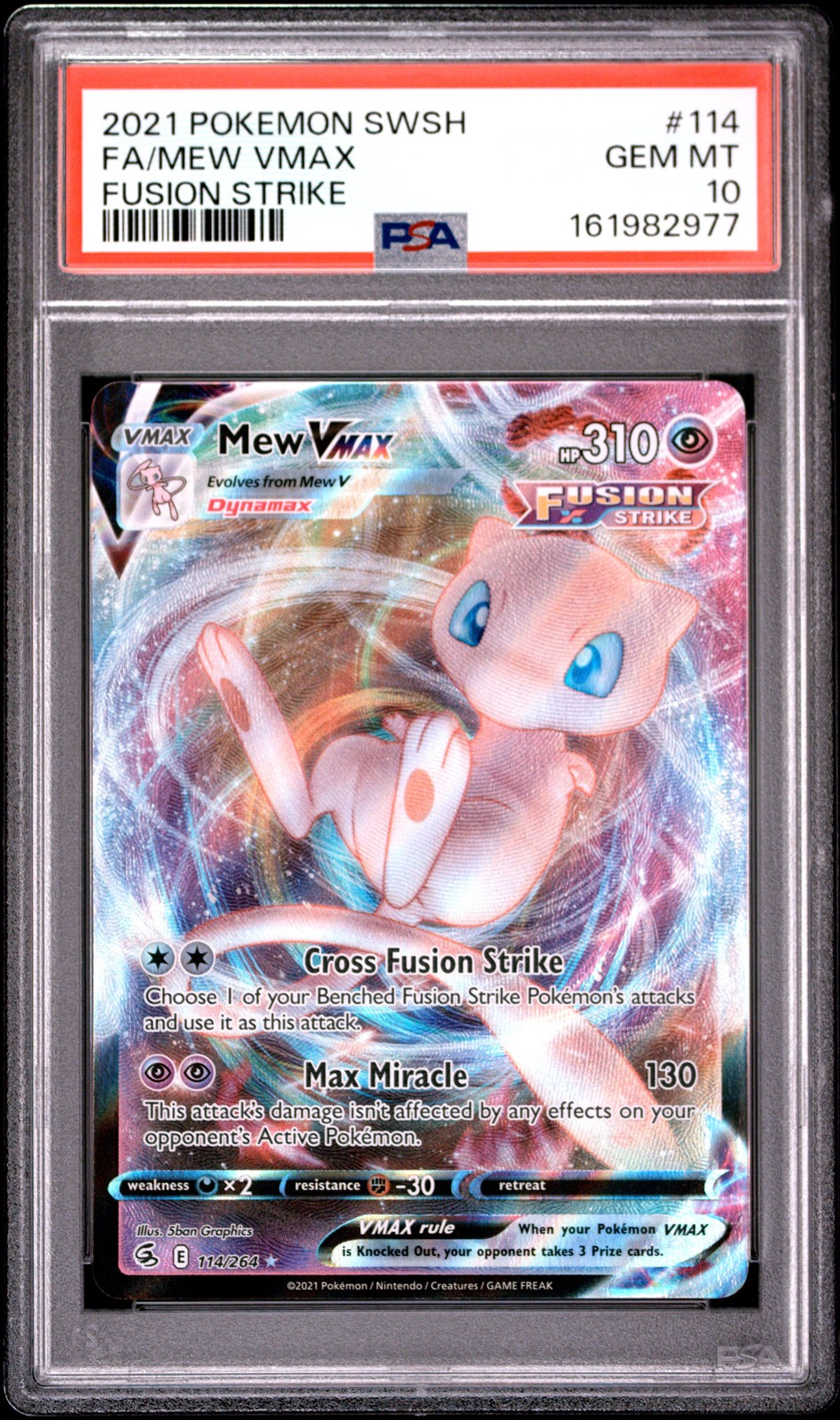 2021 POKEMON SWORD & SHIELD FUSION STRIKE #114 FULL ART/MEW VMAX PSA 10