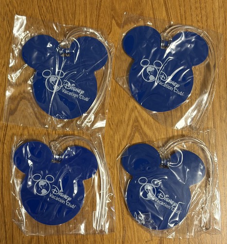 Set of 4 Disney Vacation Club DVC Blue Mickey Mouse 3" Luggage Tag NEW FREE SHIP
