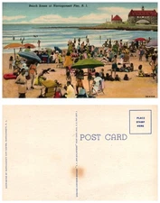 Vintage Postcard Beach Scene Narragansett Pier Rhode Island Bathers Umbrellas
