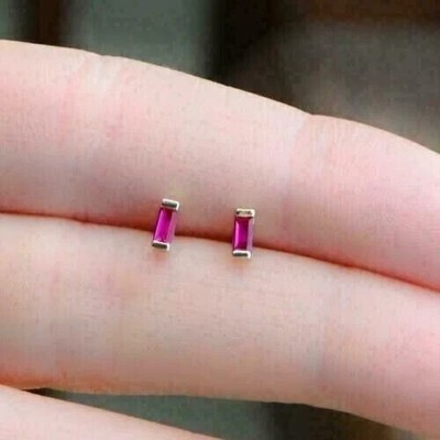 1 CT Baguette Cut Simulated Ruby Women's Stud Earrings 14K Yellow Gold Plated