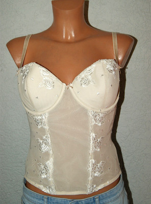 Corsage Mieder Top Bustier Glanzstickerei creme H&M Formbügel Gr. 85 C