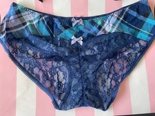 NWT VTG 2015 Victoria's Secret Low-Rise Hip-hugger, Lace Black. Blue Plaid Large