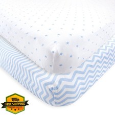 Luvable Friends Crib Sheet Blue Chevron Stars One Size