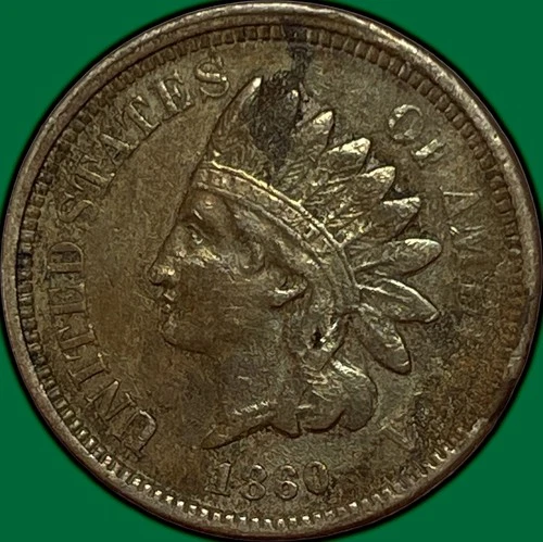 1860 Pointed Bust Indian Head Cent Extremely Fine XF Coin, Cleaning #33490