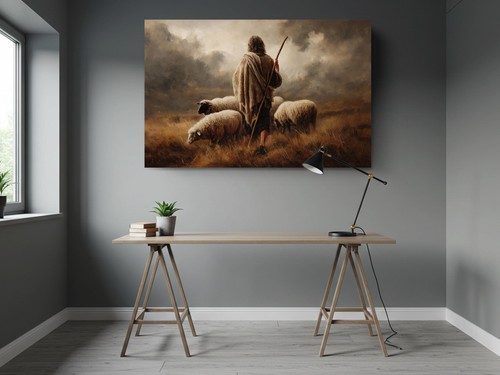 Guter Hirte Gemälde Leinwandbild Jesus mit Schaf christliche Wanddeko - Bild 3 von 9