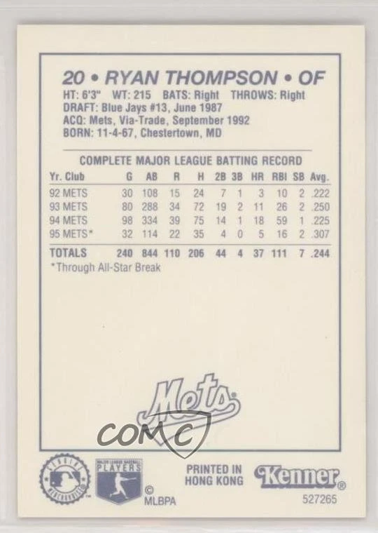 1996 Starting Lineup Cards Swinging Stars Ryan Thompson #527265 - Image 2 of 2