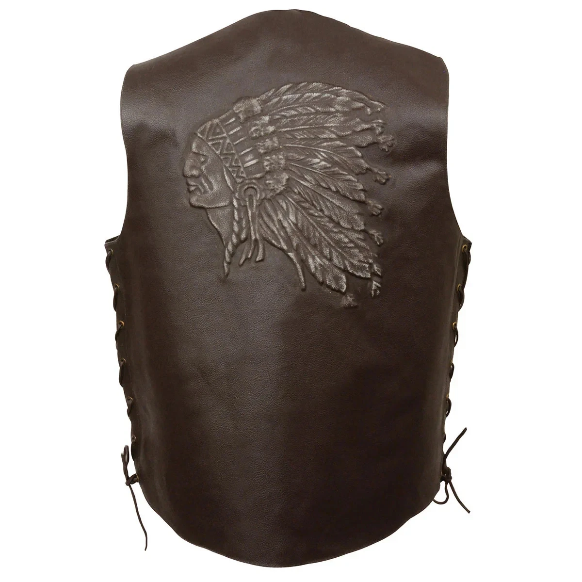 Event Leather 3935 Men's Brown 'Indian Head Embroidered' Motorcycle Leather Vest