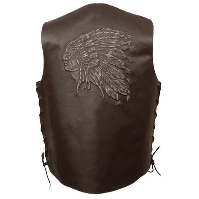 Event Leather 3935 Men's Brown 'Indian Head Embroidered' Motorcycle Leather Vest