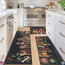 Vaukki 3-Piece Boho Kitchen Rug Set - Washable Non-Slip Mats in Spice-Black