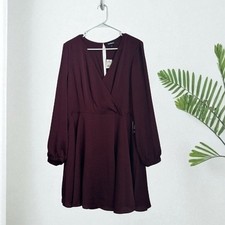 NWT Express Women’s Red Wine Long Sleeve Polyester Dress Size L
