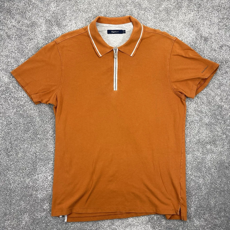 Camisa deportiva Zegna para hombre grande naranja 1/4 cremallera polo atlético golf manga corta Foto 2 de 4