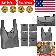 Large Washable Reusable Grocery Bags - 6 Pack Grey, Foldable Convenience