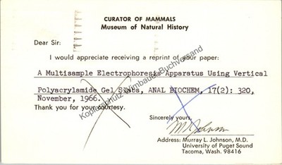 Original Autogramm Murray L. Johnson Curator of Mammals Museum of Natural Histor