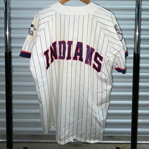 VINTAGE 90s Starter MLB CLEVELAND INDIANS White Pin Stripe Baseball Jersey - Picture 5 of 10