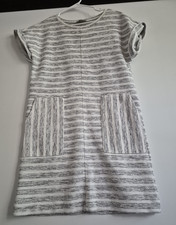 LOFT Outlet Striped Knit Shift Dress Cap Sleeve Crew Neck Pockets XS Gray