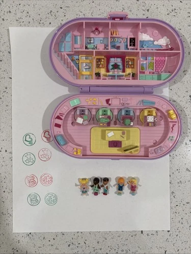 Vintage Polly Pocket Stampin School Set Bluebird 100% Complete 1992, Ink Works!