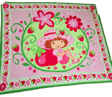 VTG Strawberry Shortcake Handmade Fleece Throw Blanket Pink and Green 60"x62"