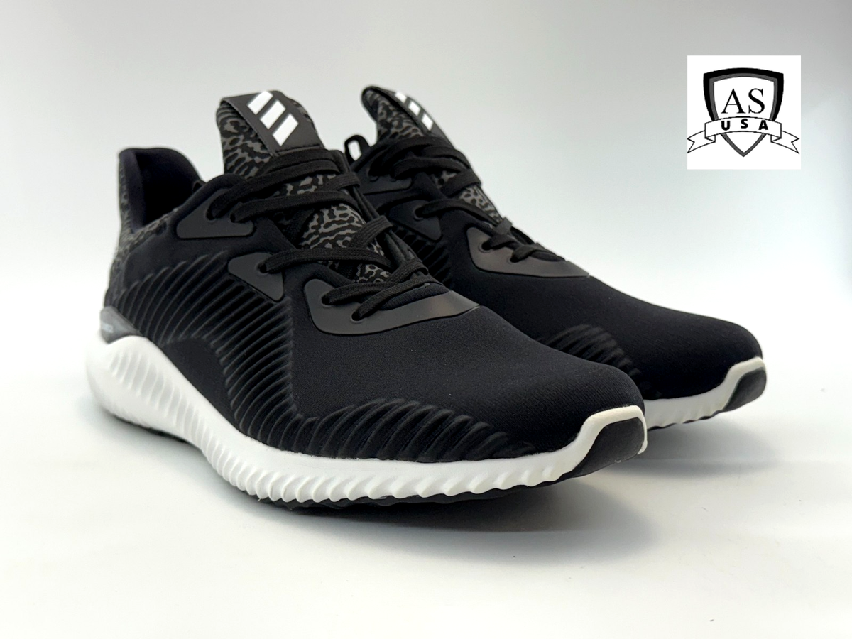 Adidas Men's AlphaBounce Black Mesh Lace-up Running Shoes Sneakers