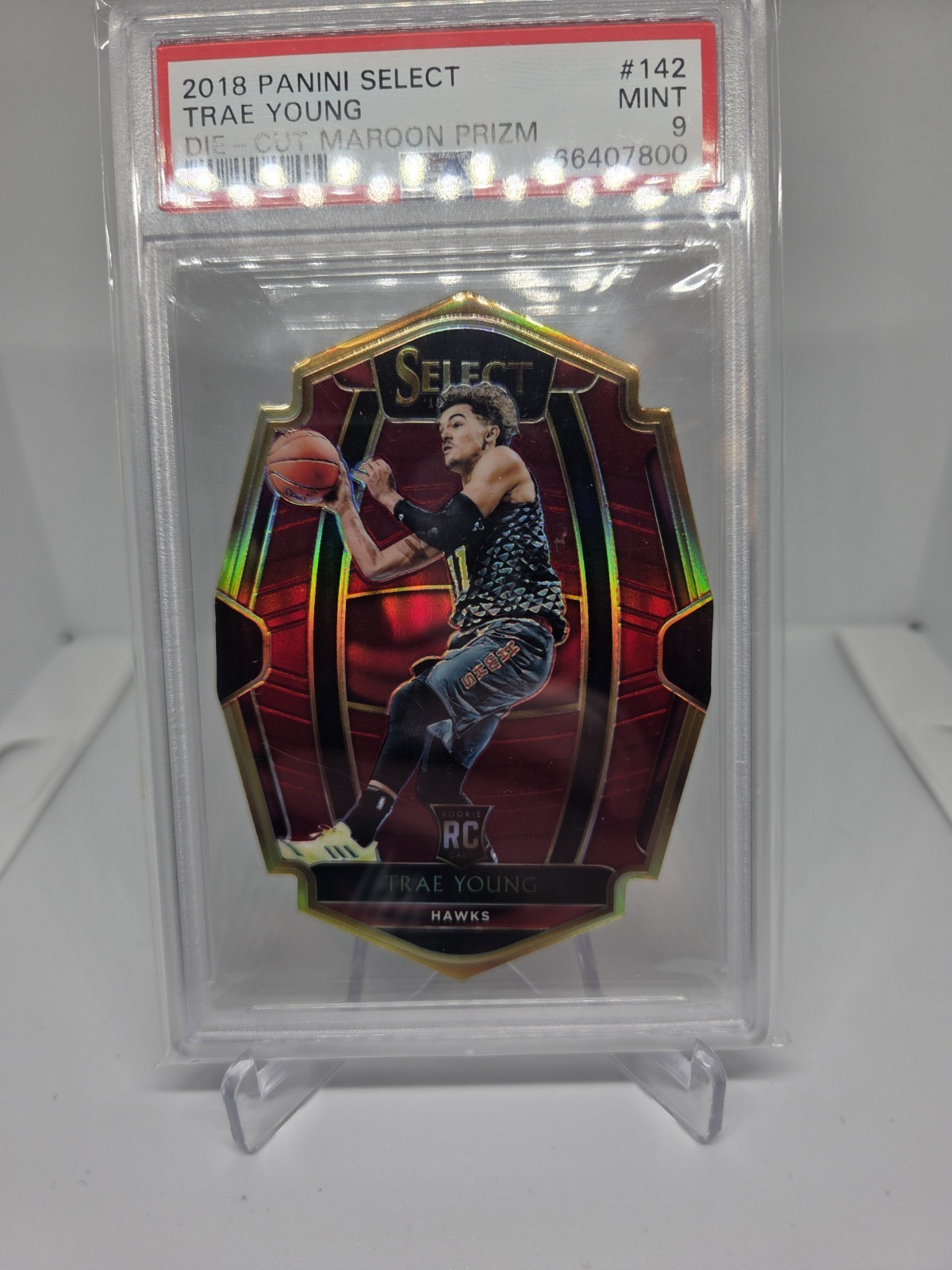 2018 Panini Select Trae Young die-cut Maroon prizm Numbered 175  #142 PSA 9 mint