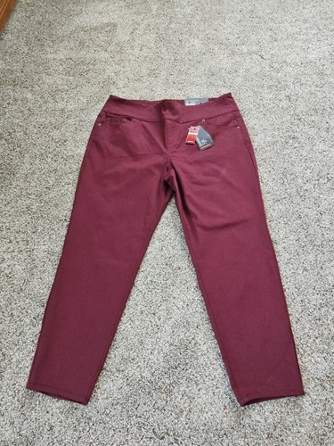 Avenue Denim Damen luxuriöse Satin Hose Skinny Größe 18/20P burgunderrot neu mit Etikett