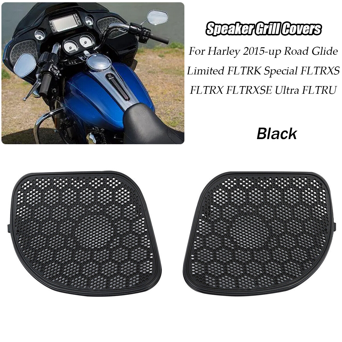 Chrome Tr-Lne Speaker Grlls Cover Trm For Harley Road Glde Specal