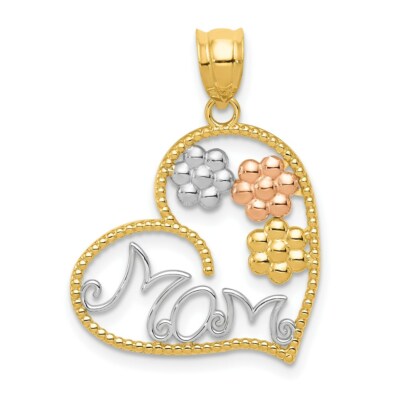 Echter 14kt Tricolor MOM & Blumen Anhänger