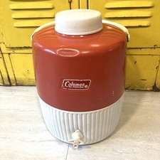 Vintage Red Coleman Thermos Jug Water Carrier Holder Made In USA