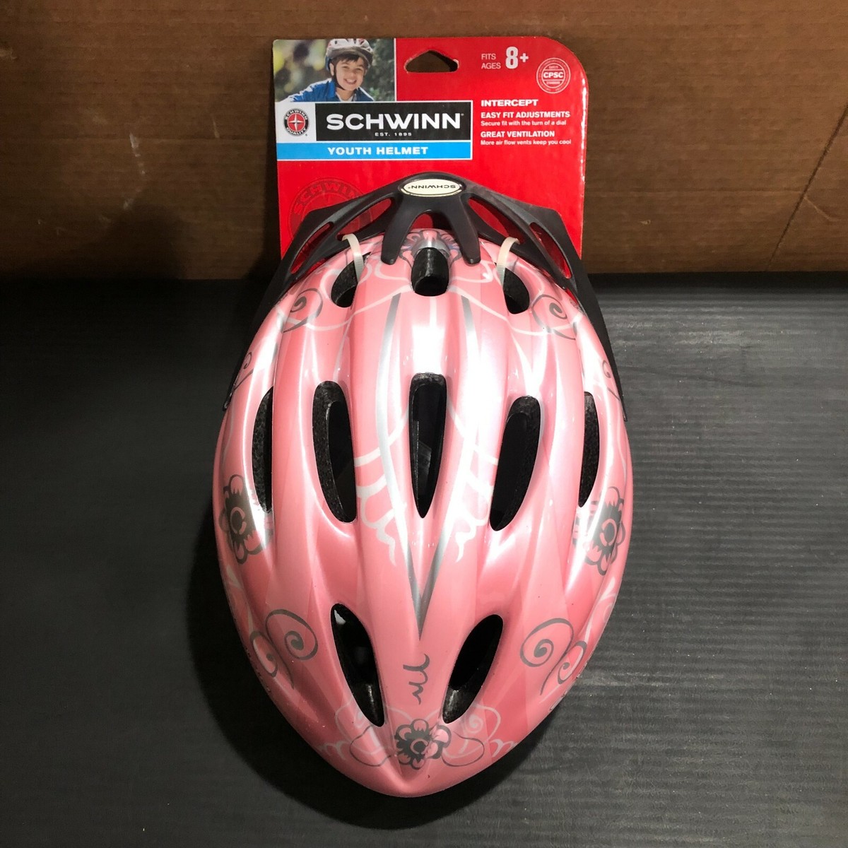 Schwinn Girls Youth Intercept Helmet Pink w/ Pink Flowers Adjustable 8+ NEW