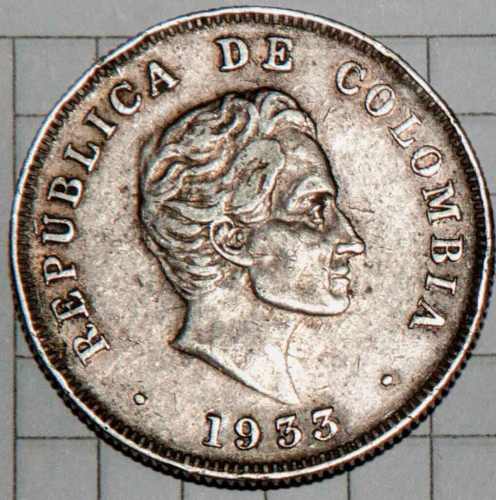 1933 Colombia Silver 50 Centavos XF+ Extra Fine+ Key Coin 90% Key CO3301