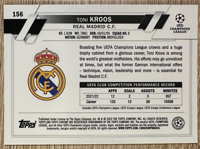 Carte Toni Kroos Real Madrid – Topps Chrome Sapphire #156 – Édition 2022/23 (état NM+)