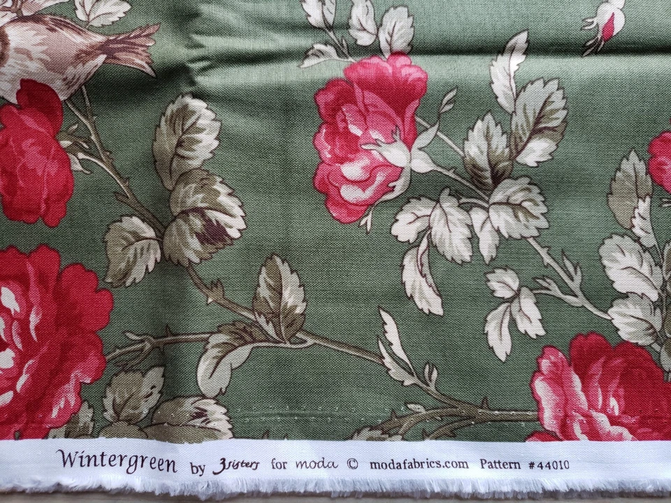 Wintergreen By 3 Sisters For Moda Green Floral Birds 2 Yards x 44" 44010 - Image 2 of 4