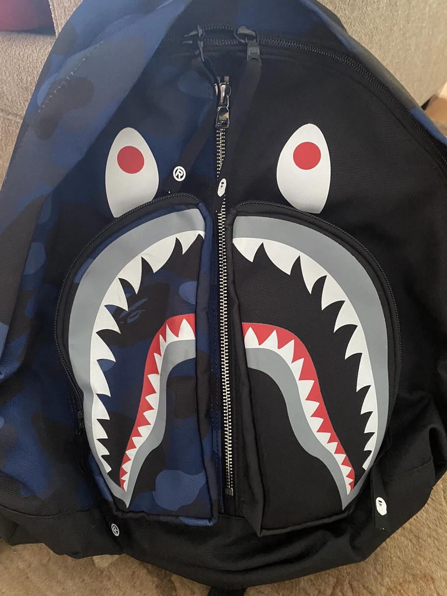 BAPE SHARK BackPack Camo, Blue, Bag Zip Pocket ABC Camouflage