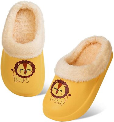 Yellow Lion Slippers for Boys Girls Size 10 Warm Plush Lining
