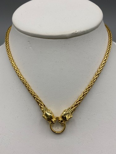 VINTAGE YELLOW GOLD DOUBLE PANTHER HEAD 