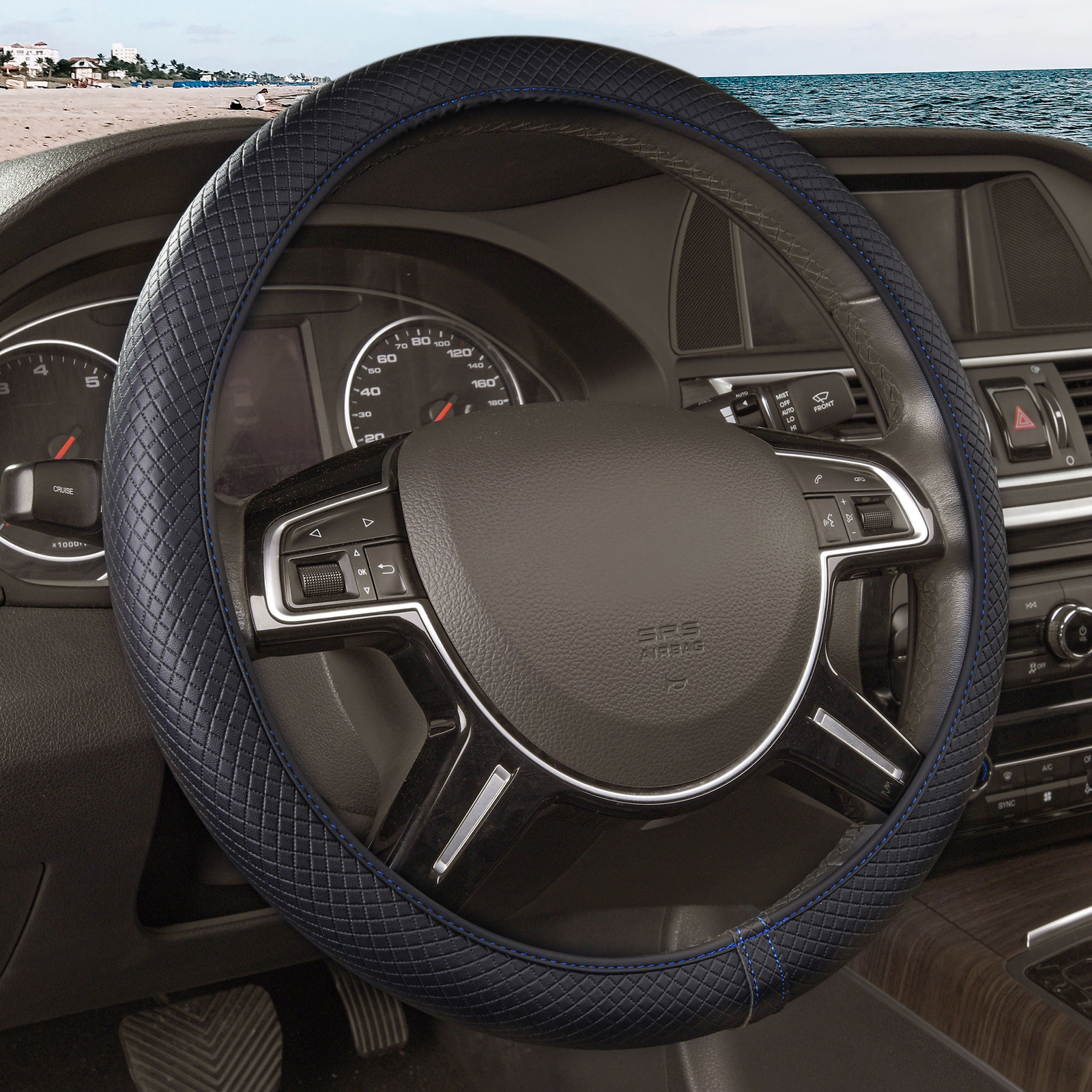 Ultra Comfort Leatherette Flexible Steering Wheel Cover Fits 14.5