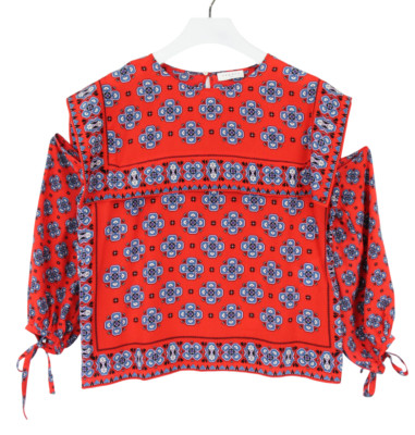 Sandro Dalla Blouse Womens Large Long Sleeve Silk Pattern Cut Out Detail