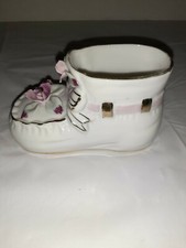 Vintage Collectible Art Deco Porcelain Baby Shoe Painted Flower and Gold Trim