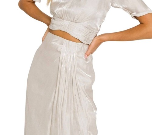 Endless Rose Metallic Effect Pleated Women's Midi Skirt Sz M 6-8 Champagne Beige - Picture 3 of 14