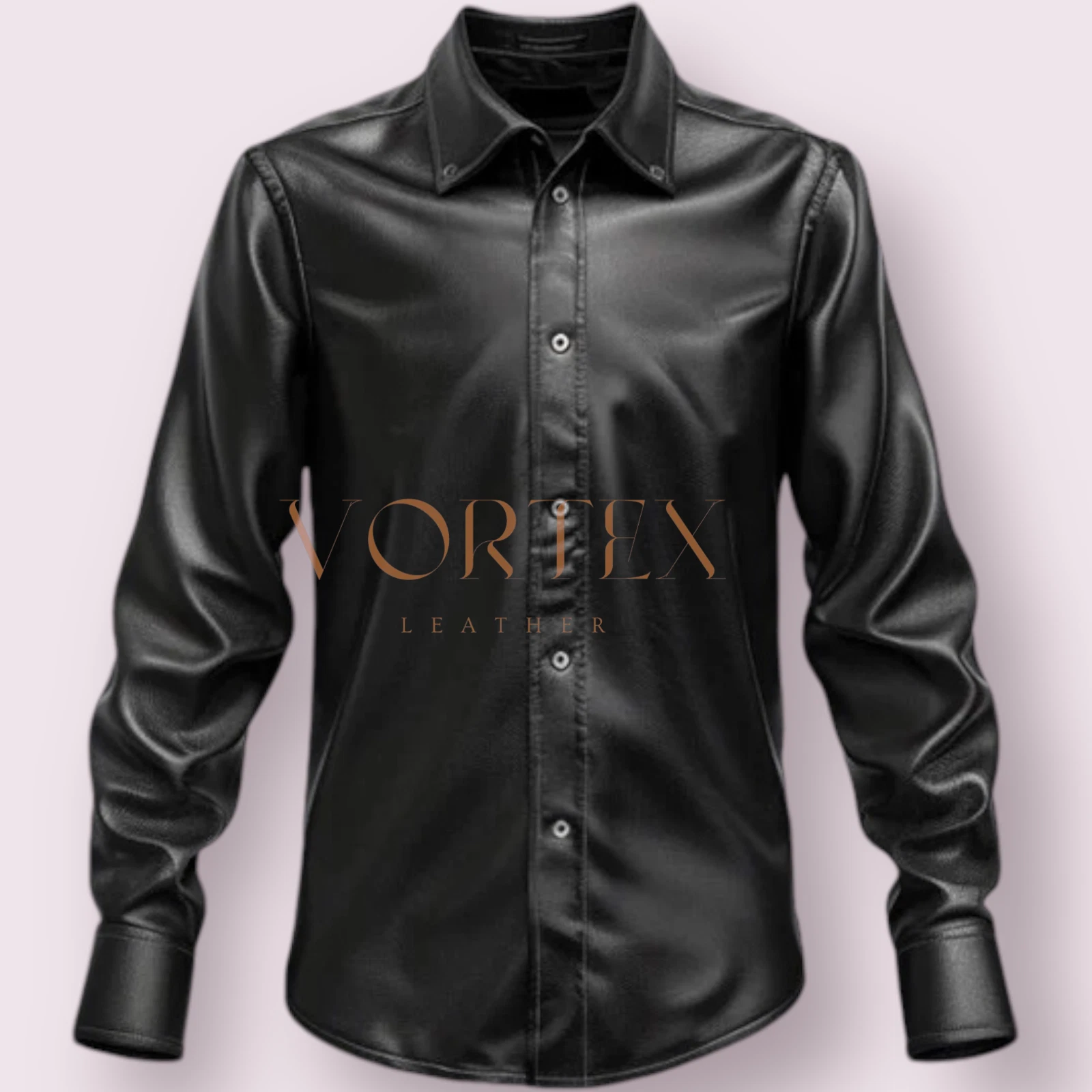 Men’s Leather Shirt Jacket Genuine Lambskin Motorcycle Button-Up Slim Fit Shirt
