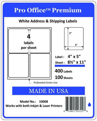 800 Shipping Labels-4X5-Round Corner-4 Per Sheet--Blank Labels-Self Adhesive 